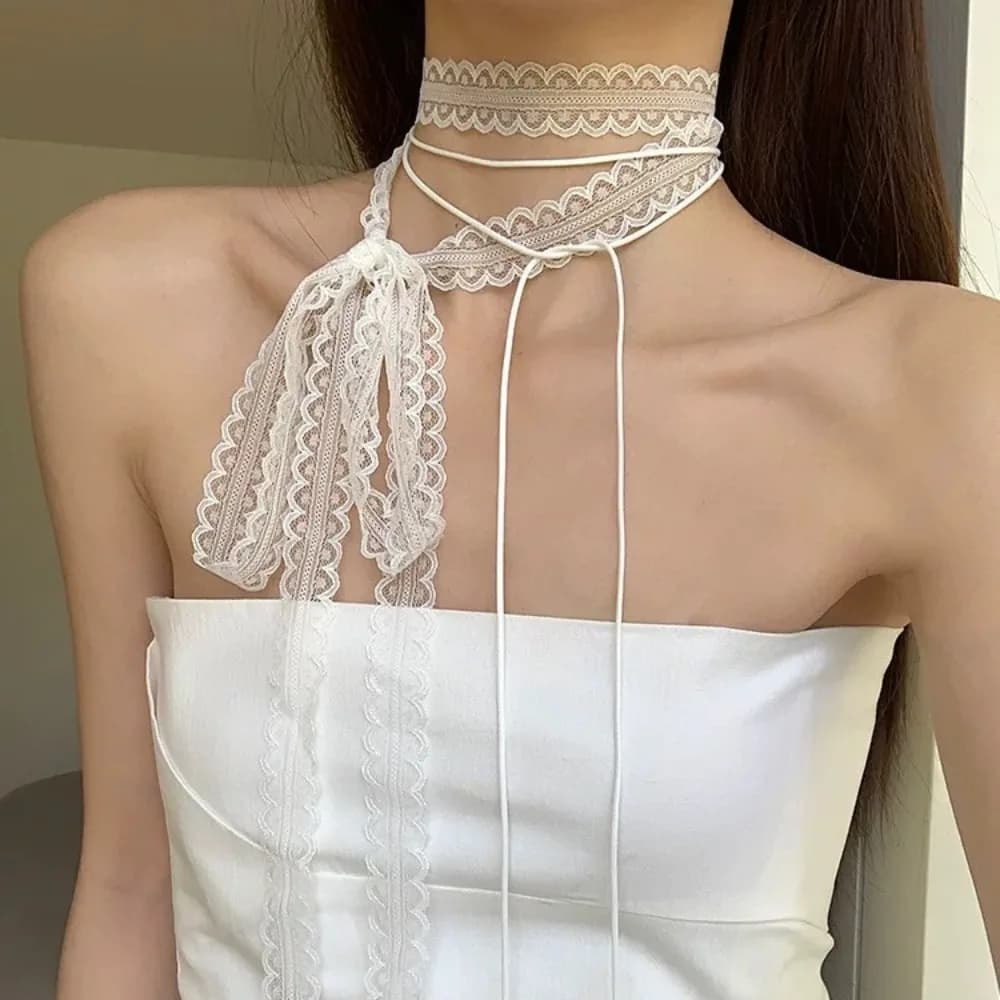 Fashion Choker Necklace for Women Sexy Black White Lace Bowknot Pendant Short Clavicle Chain Gothic Chokers Aesthetic Jewelry