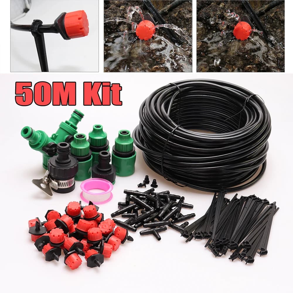 20-50M Drip Irrigation System Potted Plant Watering Kits Adjustable Drippers 1/4'' Hose Irrigation Micro Garden Watering System
