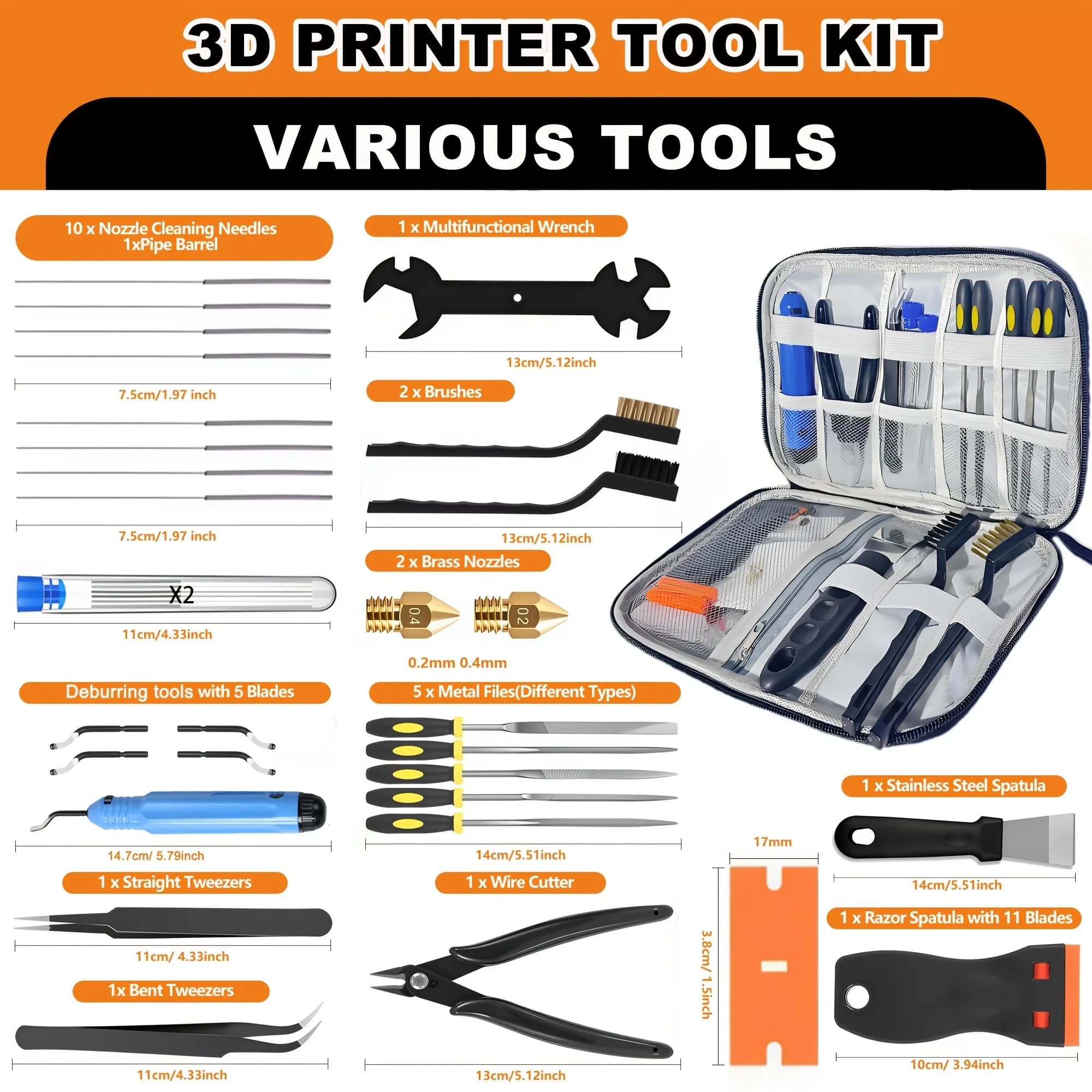 3D Printer Tools Kit, 33pcs 3D Printer Accessories for All FDM/SLA Printers Includes Nozzle Cleaning, Removal Scrapers