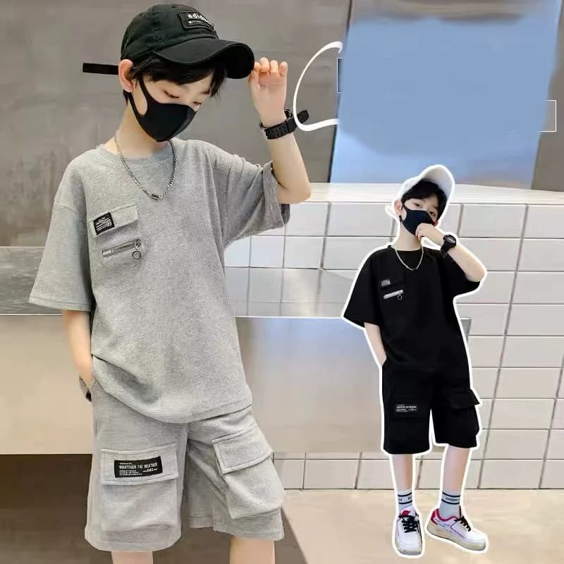 Boys Loose Casual Sets Summer Big Kids Sport Clothing Suits Teen Short Sleeve Tops+Shorts 2Pcs Children Outfits 5-14 Years
