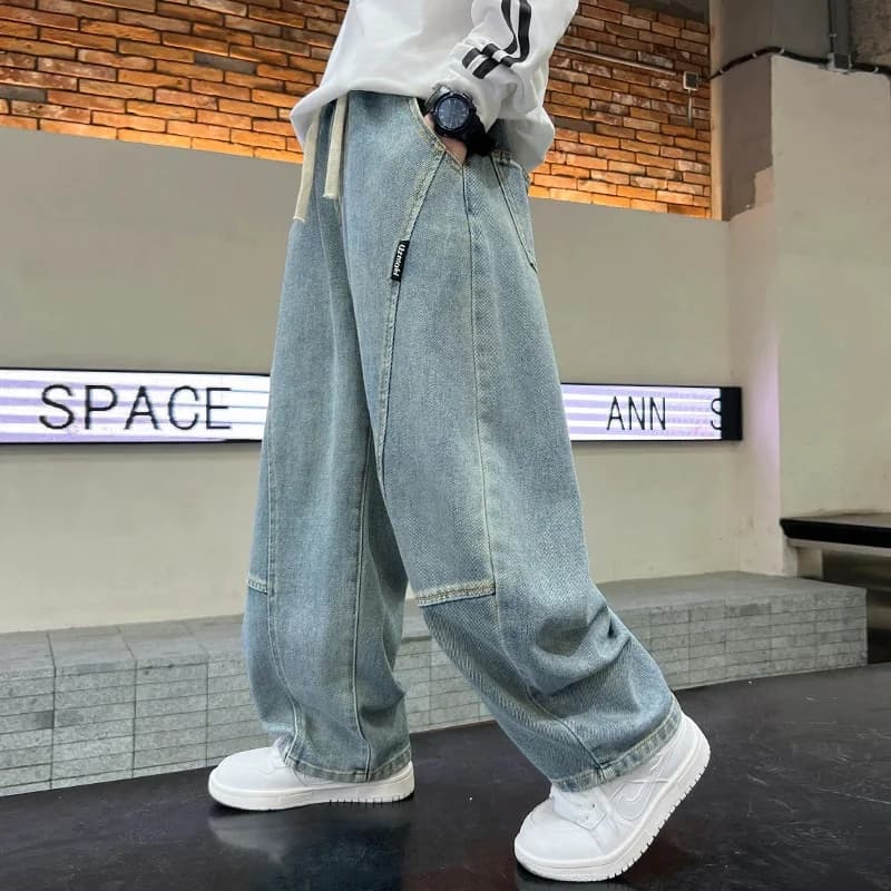 Boys' Jeans Spring 2026 Children Boys Trendy Pants 3-12Y Kids Boys Casual Denim Trousers Little Baby Boys Teenager Wide-leg Pant
