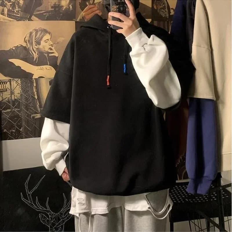 Hooded Sweatshirts for Man Black Hoodies Hip Hop Men's Clothing Sweat Shirt No Brand Funny Loose Overfit Streetwear Simple Cheap
