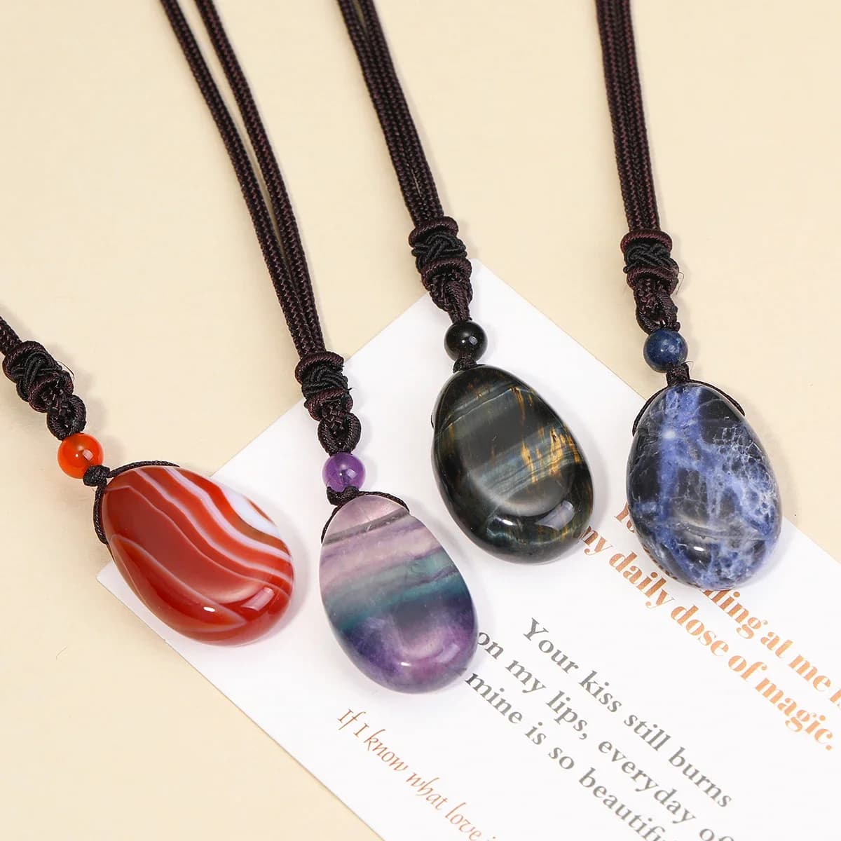 Natural Gemstone Amethyst Rose Quartz Clear Quartz Necklace Pendants For Men And Women Health Wealth Jewelry