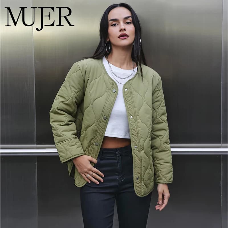 MUJER 2025 Quilted Jacket Women Parkas Long Sleeve Padded Coat Woman Warm Winter Woman Coats Casual Demi-season Jacket for Women