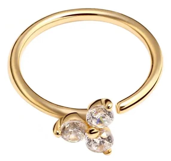14K Real Solid Gold With 5A Clear Zircon Nose Ring  Bendable Body Jewelry KB07