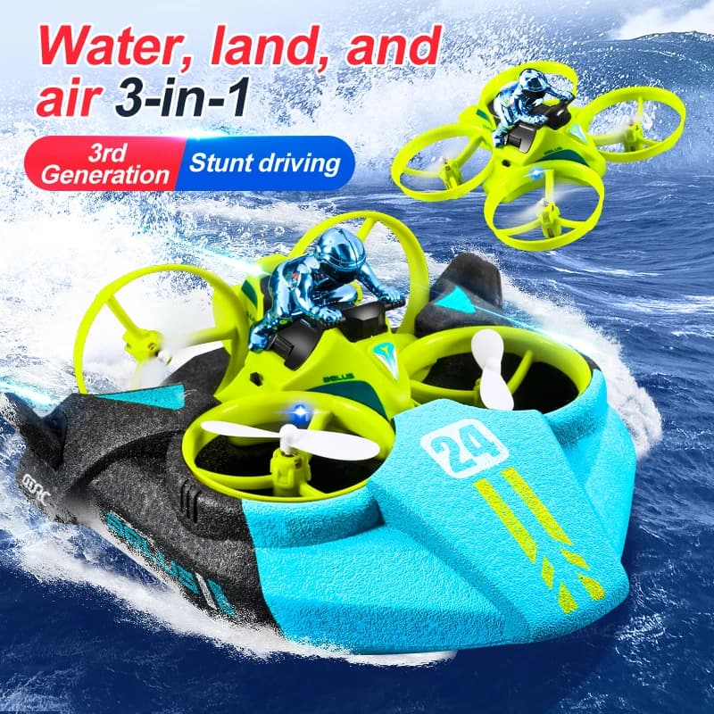 RC Mini Drone Altitude Hold Headless Mode 3 in 1 Sea Land Air Flight 2.4G Quadcopter Boat RC Helicopter Toys for Kids