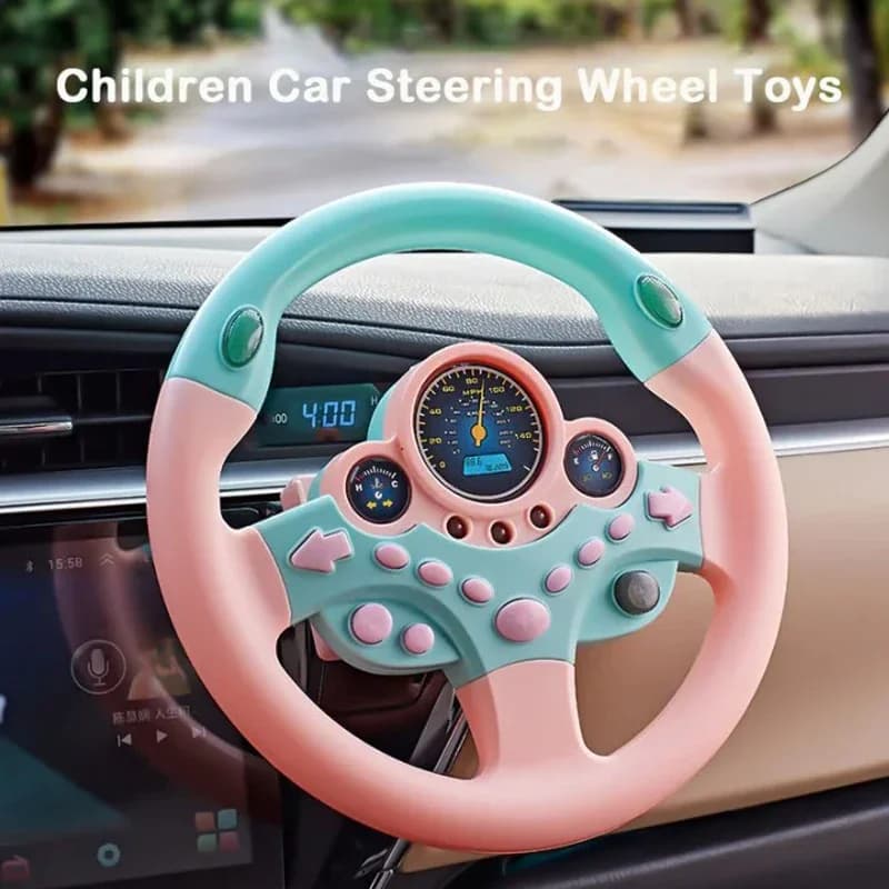 Toddler Steering Wheel Toy Backseat Travel Essentials with Lights Sounds Pretend Play Driving Simulator Educational Gift for Kid