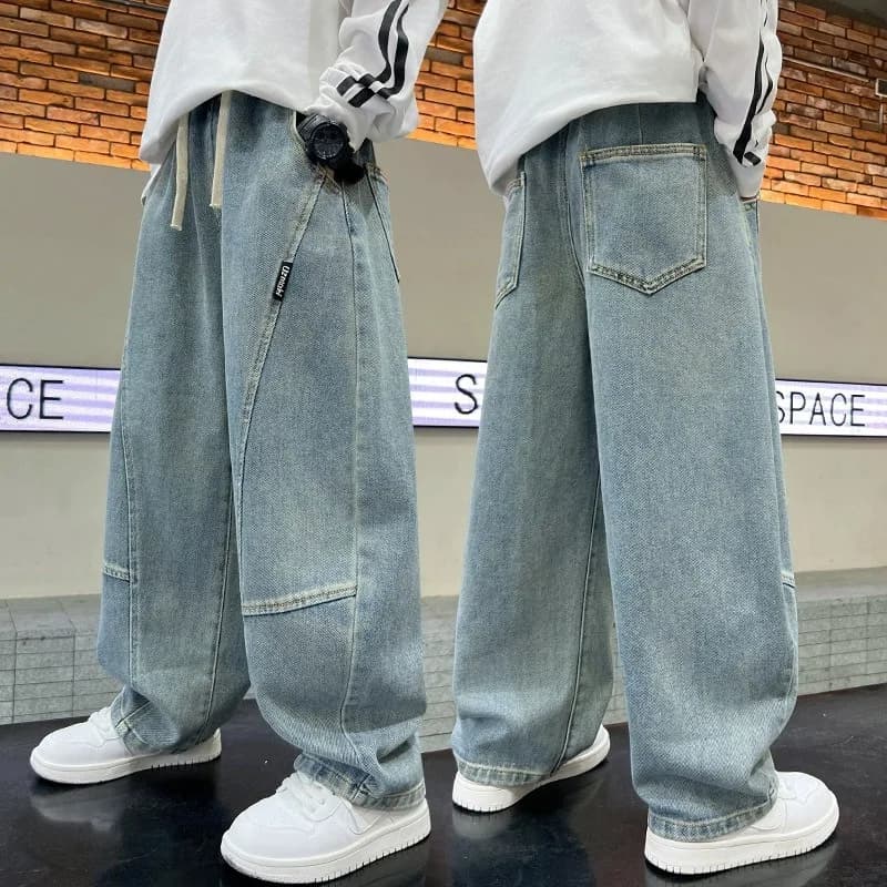 Boys Scimitar Jeans Spring and Autumn New Children's Wide Leg Pants Medium Older Boys Pants