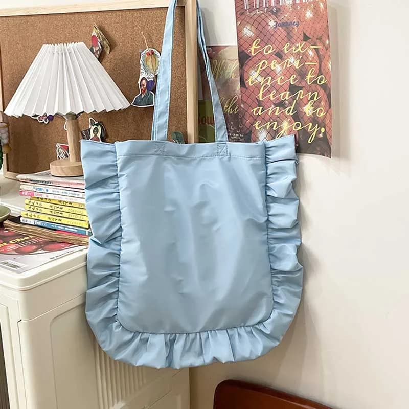Vintage Women Tote Bags French Style Ruffles Elegant Sac A Main Femme Large Capacity Light Thin Shoulder Bolso Mujer Handbags