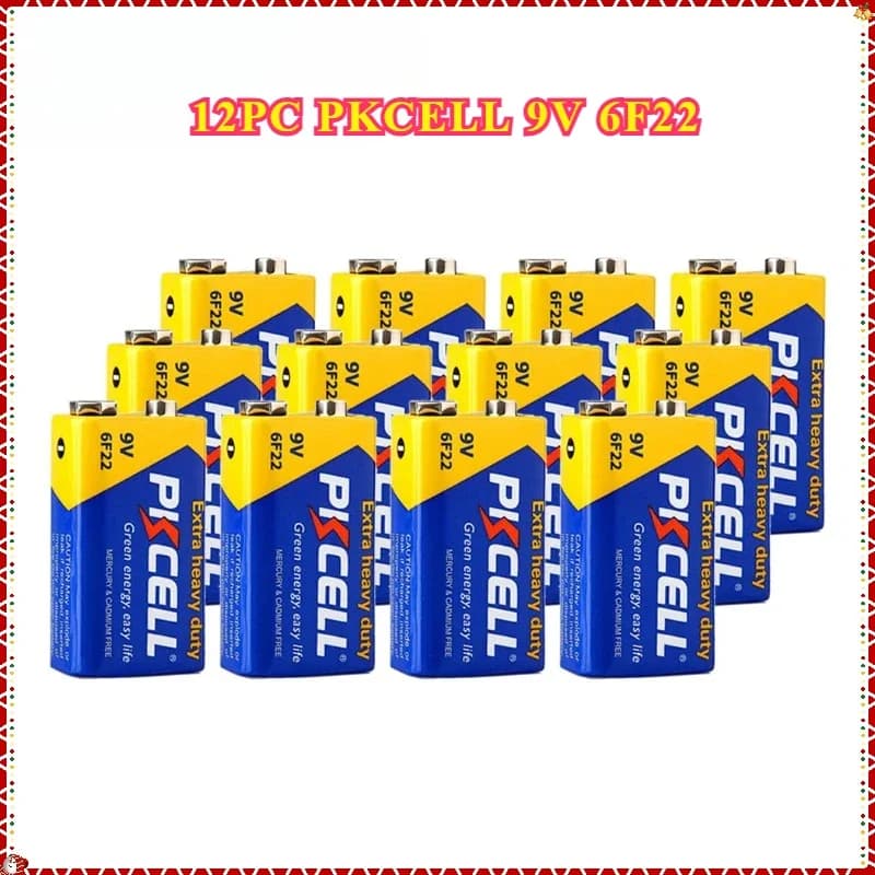 12PC PKCELL 9V 6F22  9 Volt Battery Equal to CR9V ER9V 6LR61 batteries Extra heavy duty Carbon Zinc Battery for electronic therm
