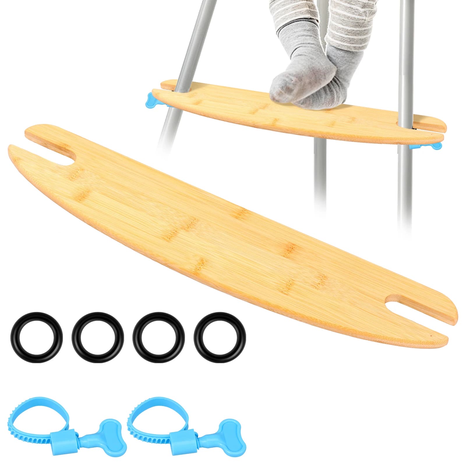 Baby High Chair Footrest Bamboo Wooden Height Adjustable Baby Highchairs Pedal with Rubber Rings Universal Highchair Accessory