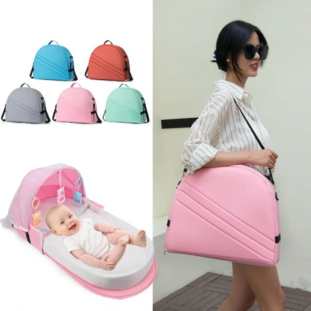 Baby Crib Convenient Folding Anti-crush Bed Middle Bed with Mosquito Net Comfortable Mattress Travel Crib for Newborn Baby Bed