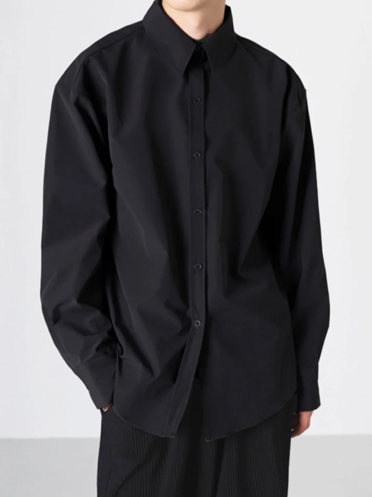 Black Casual Formal Long Sleeve Shirt for Men Spring Autumn Business Wear Iron Free White Outerwear Trendy And Handsome