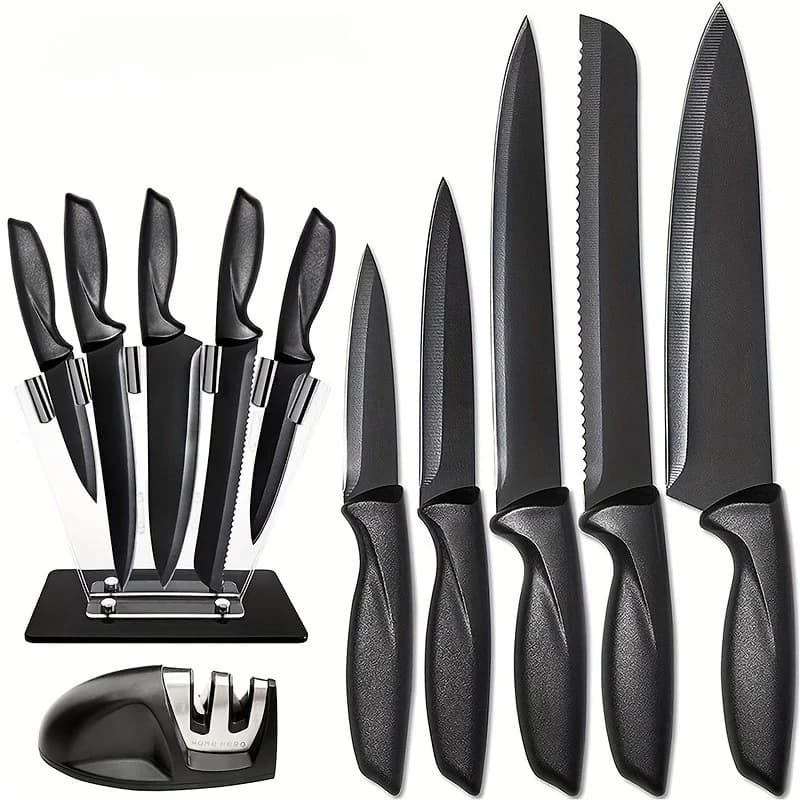 Kitchen knife 7-piece set, black professional stainless steel chef's knife with holder set home rust-proof and sharp meat cutter