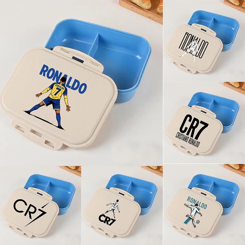 Football Star Ronaldos Bento Lunch Box Kawaii Portable Bento Boxs Student Hermetic Food Crisper Single Layer Capacity Kids Gift