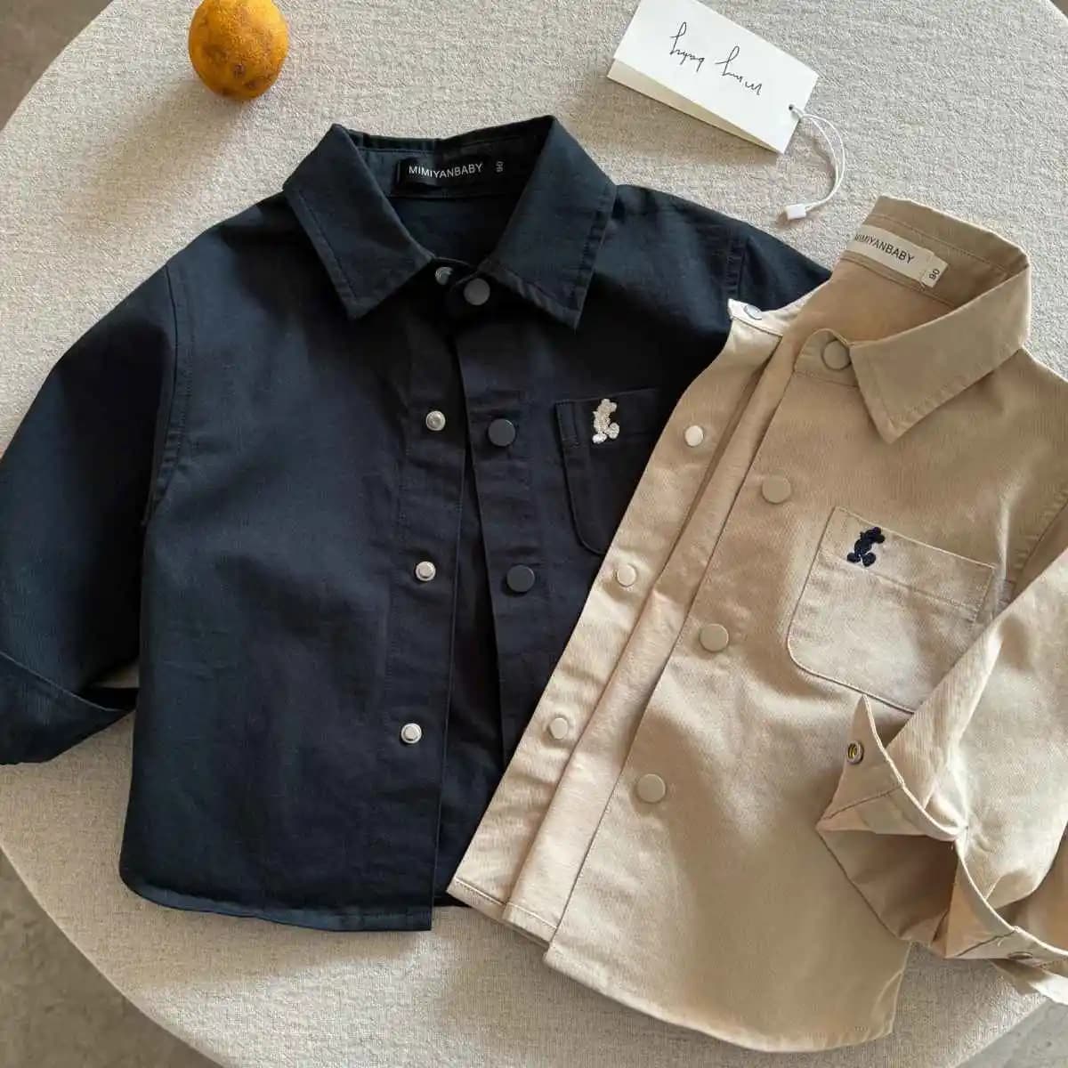 Children's Outerwear Boys 2026 Spring Autumn Style Kids Casual Shirt Fashion Cartoon Solid Color Girls' Blouses 2-10 Y Baby Top