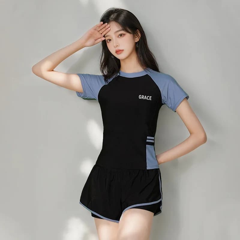 Women's Hot Spring Swimsuit, Women's Two-piece Split Set, Slimming and Conservative Professional Swimming Training Swimsuit
