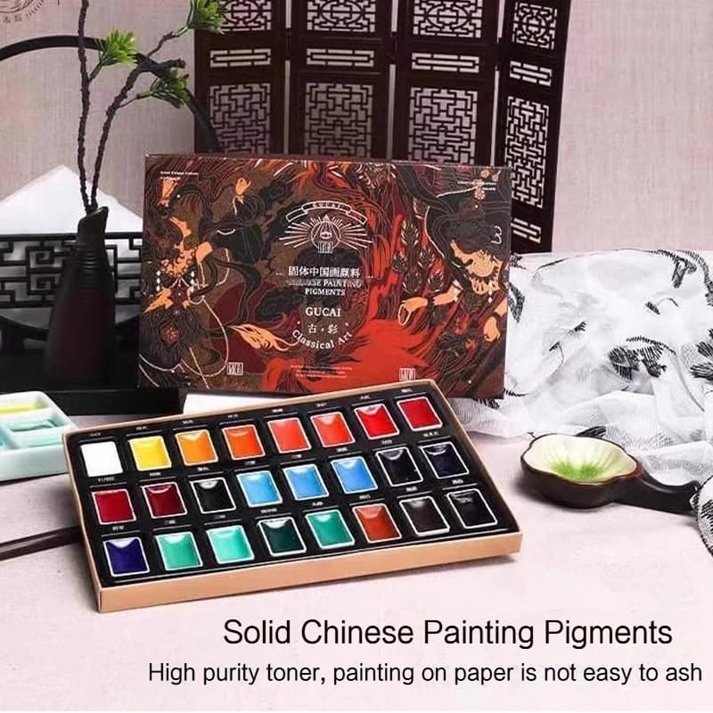 Chinese Painting Pigments 12/24 Color Classical Art Solid Pigments Portable Traditional Chinese Painting Drawing Art Supplies