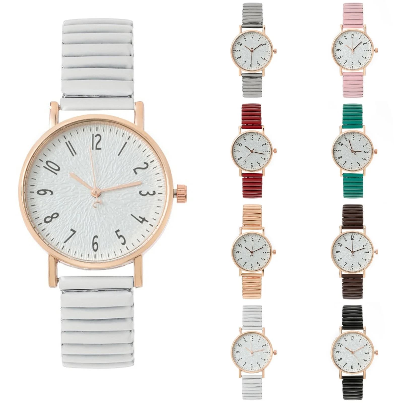 Women Fashion Trend Watch Simple Style Elastic Strap Classic Round Dial Quartz Watch Lady Elegant Temperament Hand Decoration