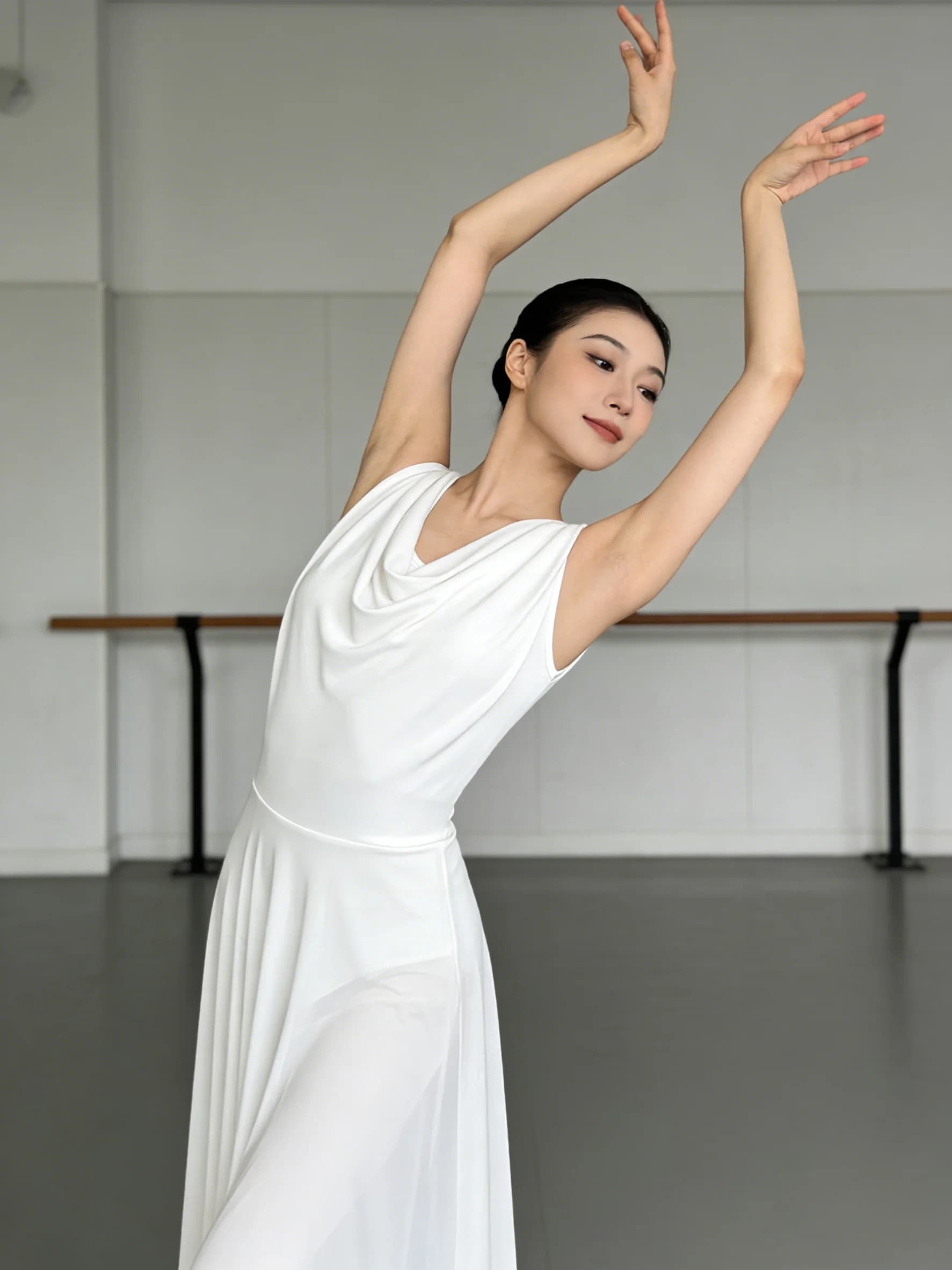 Adult Women Lyrical Dance Costume Modern Contemporary Dancewear V-Neck Backless Mesh Tulle Flowy Overlay Dress Stage Performance