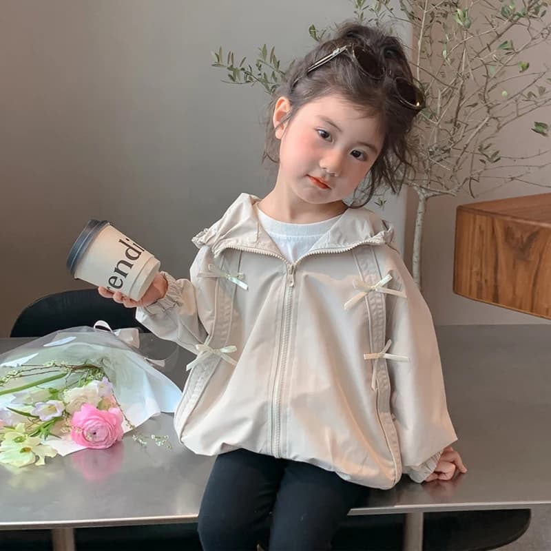 Girls Hooded Windbreaker Jacket 2026 Spring Autumn Cute Bow Zipper Lightweight Outerwear Casual Waterproof Coat For Kids 4-12Yrs