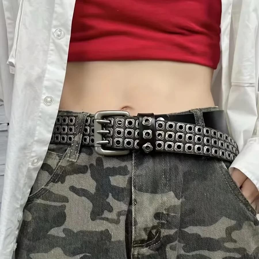 New Women Belt  Fashion Square Beads, Willow Nails, Three Exhaust Eyes, Punk Street Cool, Personalized Men's and Women's Belts