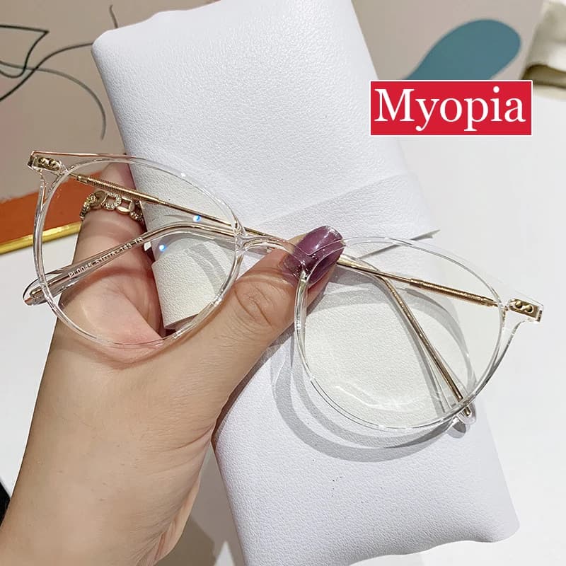 Myopia Glasses for Women Men Luxury Round Frame Anti Blue Rays Near Sight Eyewear Optical Minus Eyeglasses Diopter 0 TO -4.0
