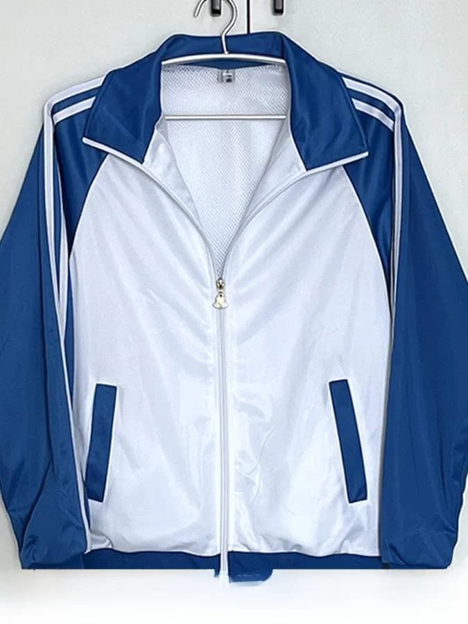 Blue White School Uniform Set with Zipper And  Performance Outfit for College Students Class Uniform DIY Polyester Casu...