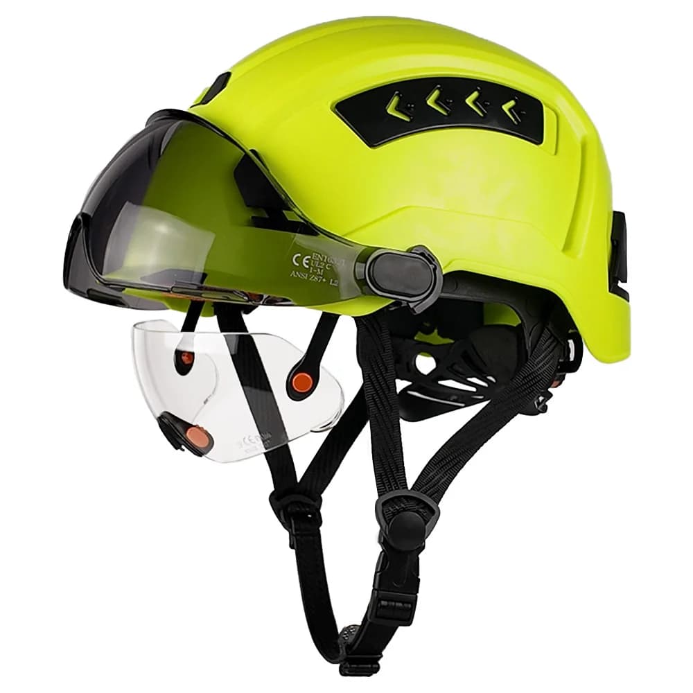 CE Safety Helmet Double Goggles Sliding Vented ABS Hard Hat Construction Site Work Cap for Industrial Engineering Protective