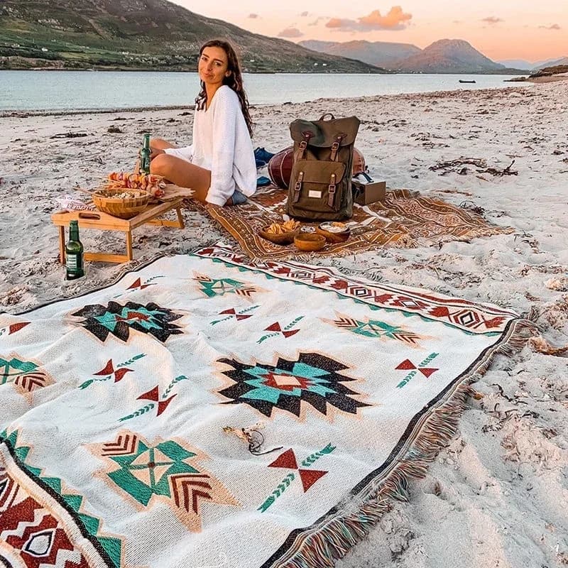 Ethnic Bohemian Mexico Blankets Outdoor Beach Picnic Blanket Striped Boho Linen Bed Blankets Plaid Sofa Mats Travel Rug Tassels