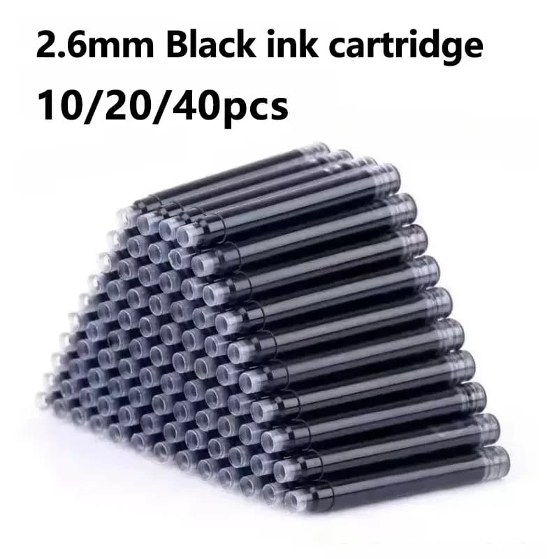 10/20/40 Pieces, 2.6mm Black Ink Cartridges, Suitable for Pens, Writing, Drawing and Office Supplies