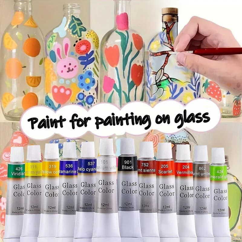 12 color 12ml glass painting pigment hand drawn DIY glass creative decoration painting pigment