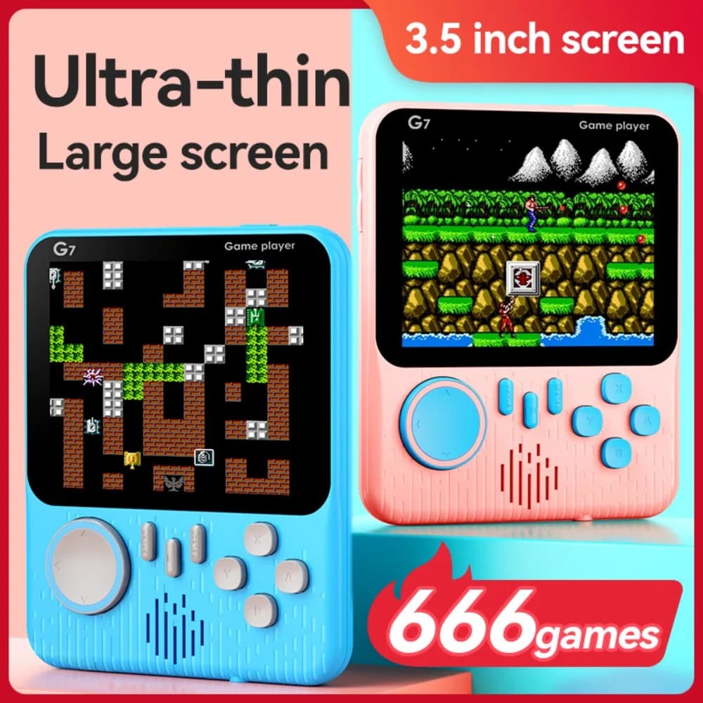 G7 Retro Handheld Game Console, 3.5-Inch LCD,  Built-In 666 Games,Portable Gaming Console, USB Charging Cable, AV Output Cable
