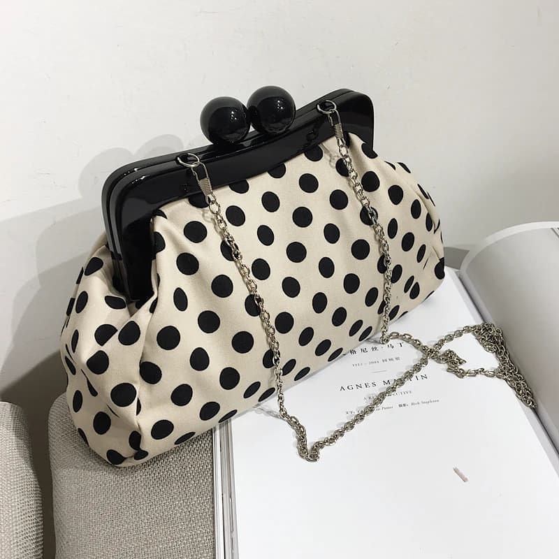 Women Polka Dot Handbag Shoulder Bag Clip Evening Day Clutches Acrylic Clip Bag Crossbody Bag Zipper & Hasp Party Wedding