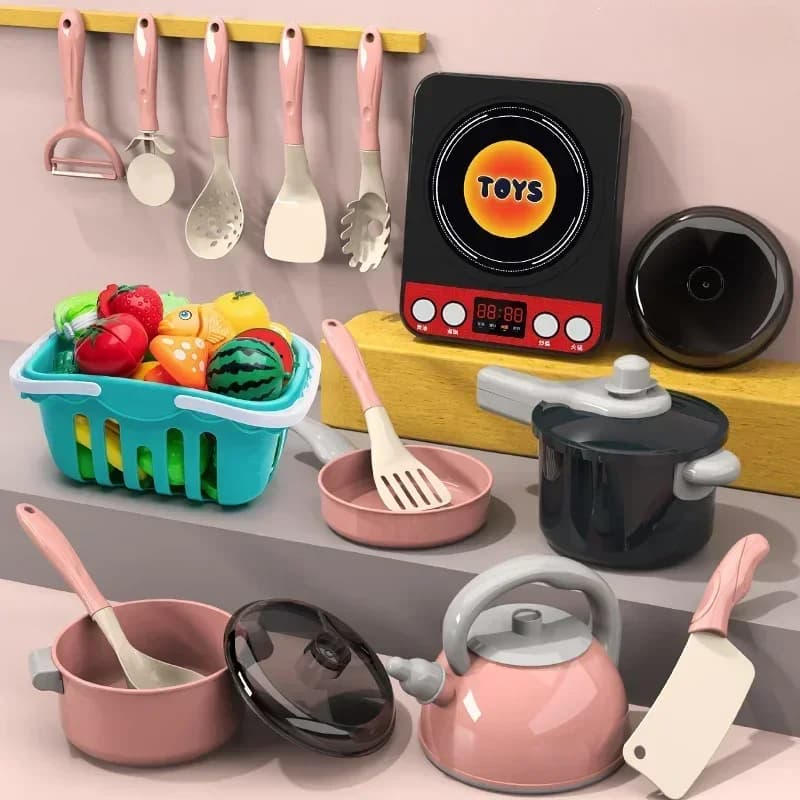 Kids Kitchen Toys Set 28 PCS Play Kitchen Accessories Kit with Play Pots Pretend Food Cooking Toy Toddler Girls Boy Gifts