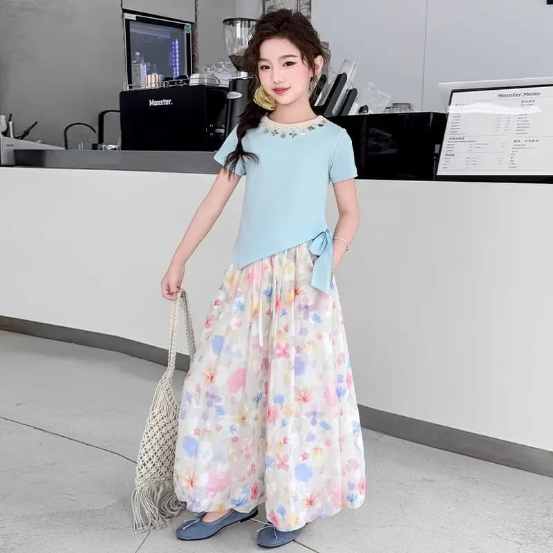 Girls' Summer Clothes Girls' Set Child House Clothing T-shirts for Children Teenagers Cotton Kids Girl Children's Girly Sets Top