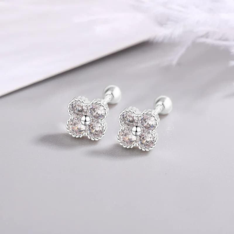 925 Sterling Silver Four Round Zircon Small Piercing Stud Earrings For Women Luxury Elegant Fine Jewelry Accessories Jewellery
