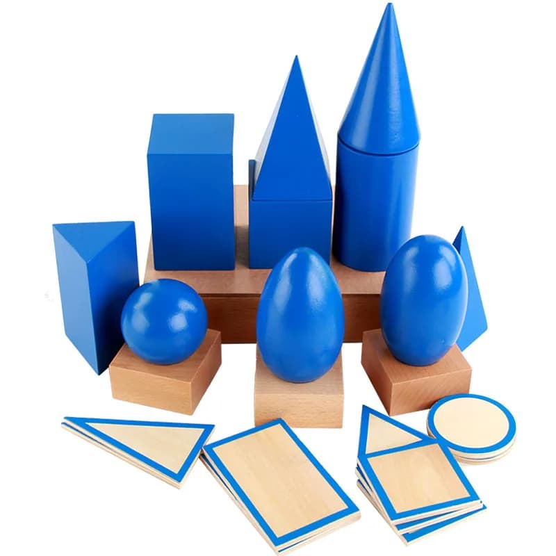 Wooden Montessori Geometry Set Toys Math Games Toys Large 3D Shapes Geometric Solids Blocks Kids Preschool Learning Toys Gifts