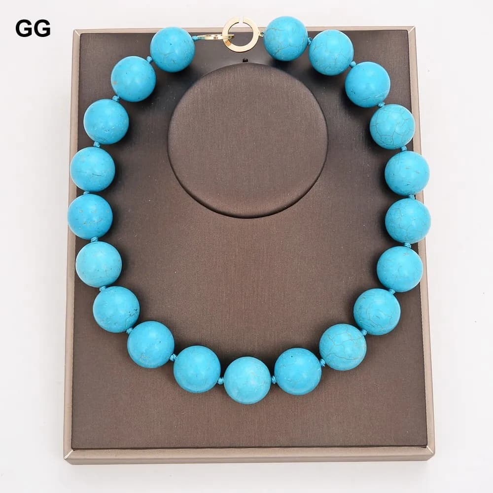 GuaiGuai Jewelry 20" Natural 20MM Blue Turquoises Gems Stone Necklace