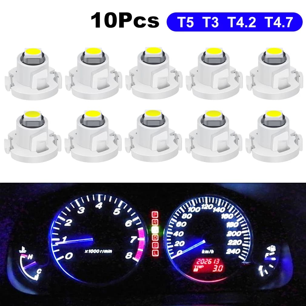 10x T5 T3 T4.2 T4.7 LED Car light Bulb Luces LED Para Auto Interior Side light Instrument Lamp Dashboard Indicator Light 12V
