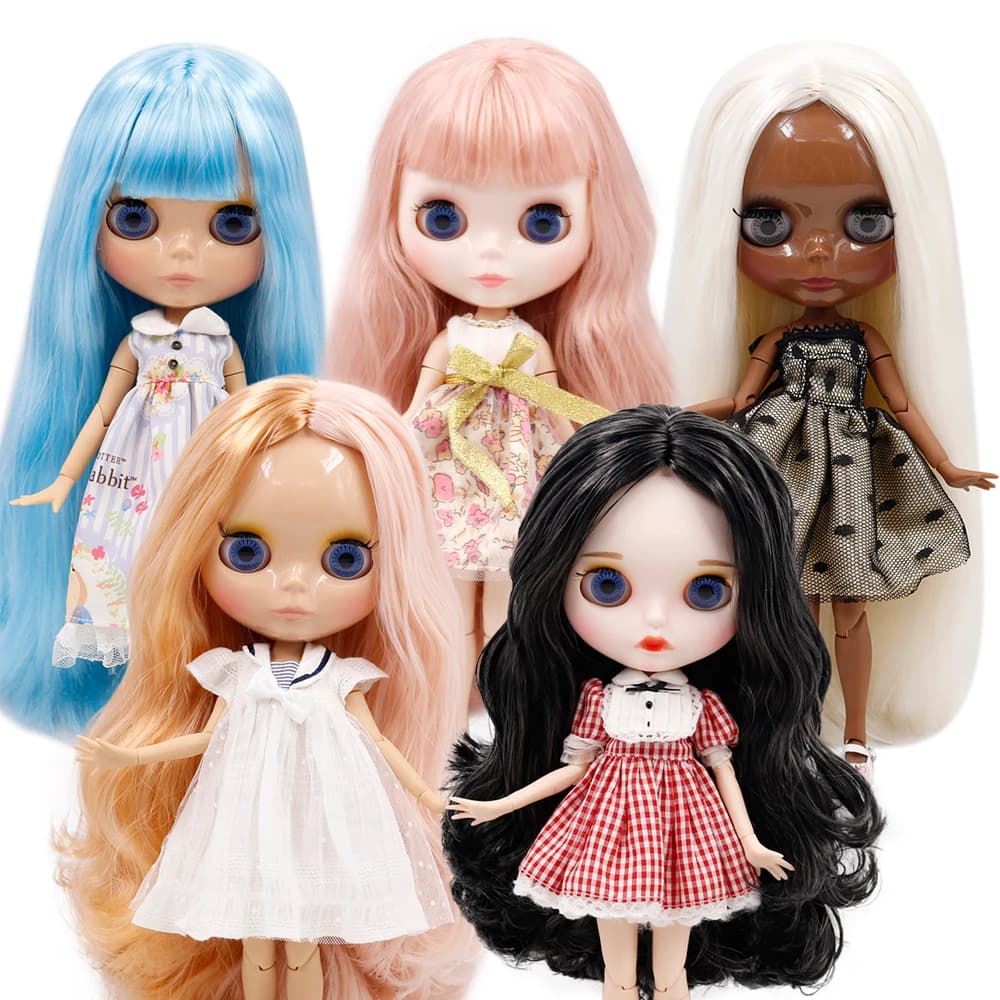 DBS bjd ICY blyth doll white black dark skin joint body glassy matte face Can Changed Makeup and Dress DIY special 1/6