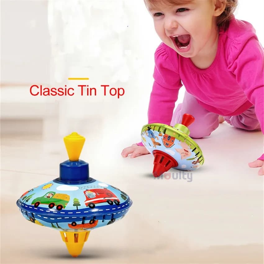 Moulty Classic Spinning Tin Top Toy Children Educational Toy Interactiv for Children Toy Gift for Kids