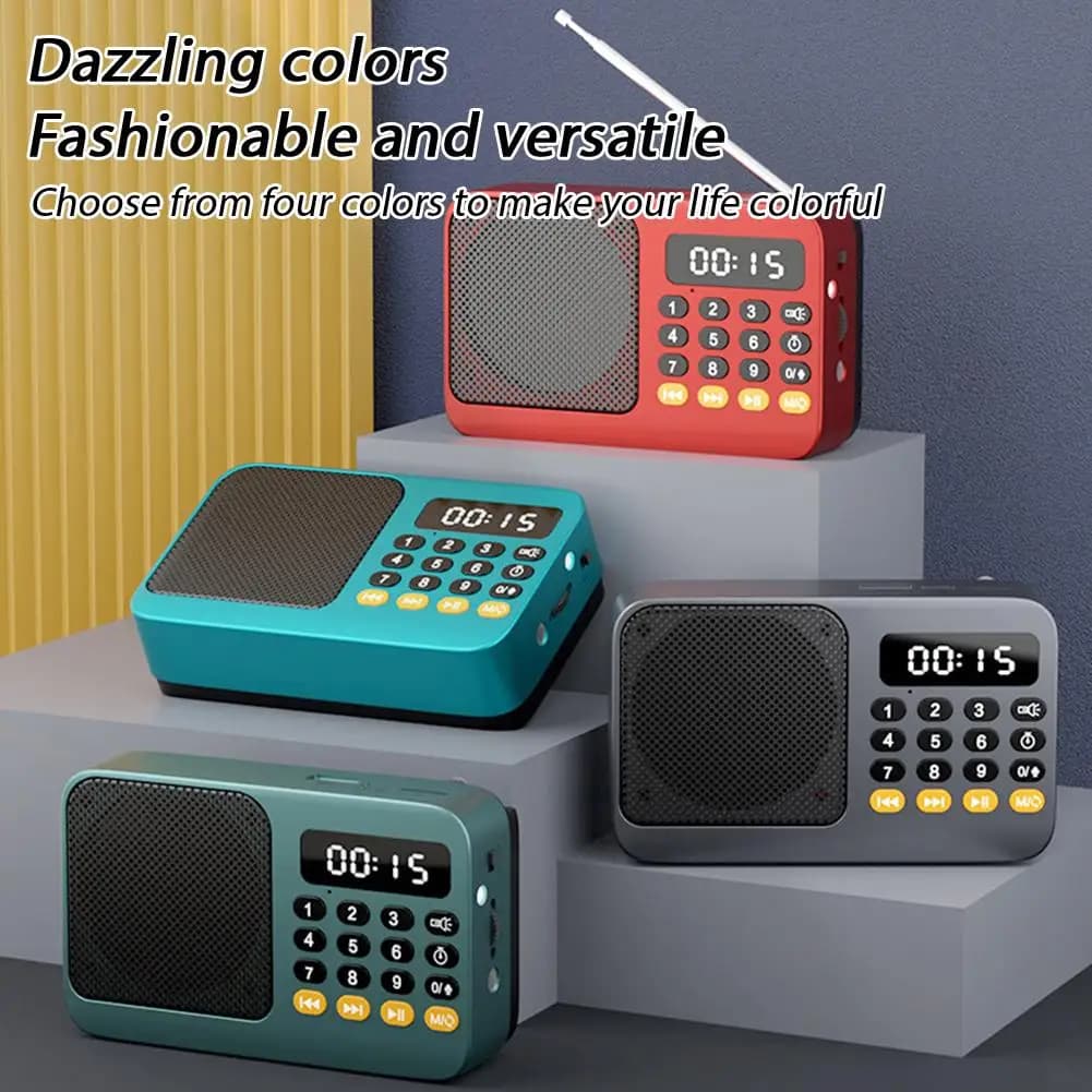 Portable FM Radio Portable Bluetooth Speaker with LED Light support Recording TF Card USB Play Wireless Speaker Radio FM Receive