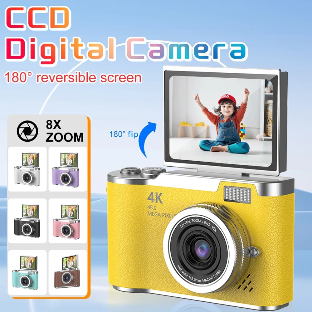 Digital Camera 8X Digital Zoom Vintage Video Recorder 180° Flip Screen Compact Digital Photography Camera for Children Toys
