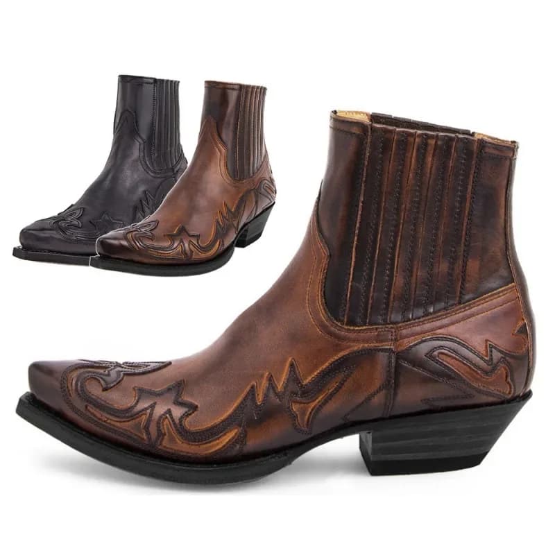 2026 Western Cowboy Boots For Men Women Size 35-48 Embroidery Design Pointed Shoes Men's Ankle Boots Unisex Leather Boots