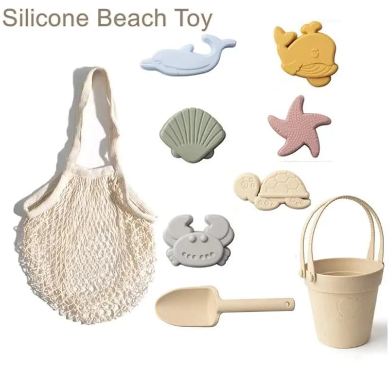 Kids Silicone Beach Toys for Kids Baby Sandbox Beach Toy Set with Bucket Shovel Other Accessories Water Game Play Outdoor Toy