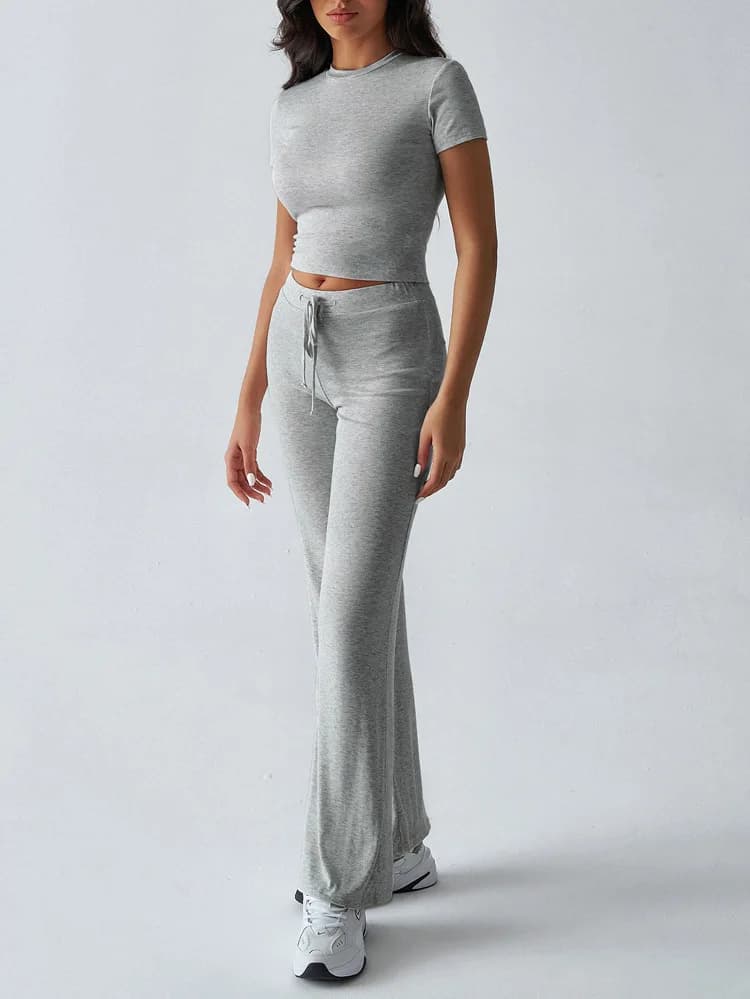 Women's Casual Lounge Set - Short Sleeve Top & Pants Two Piece, Home Wear Yoga Outfit