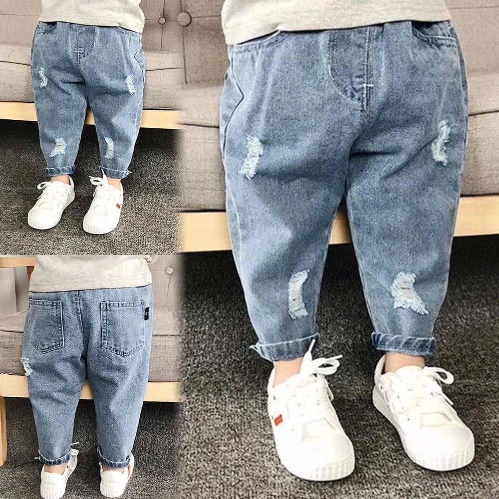 0-6 Year Old Boys Jeans Infant Set Children Girls Denim Ripped Jeans Korean Fashion Kids Trousers Toddler Casual Loose Pants