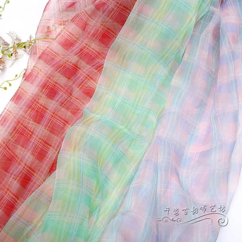 Fashionable Women's Dress Fabric Handmade DIY Plaid Ogees Stripe Handkerchief Material Chinese Style Geometric Patterned
