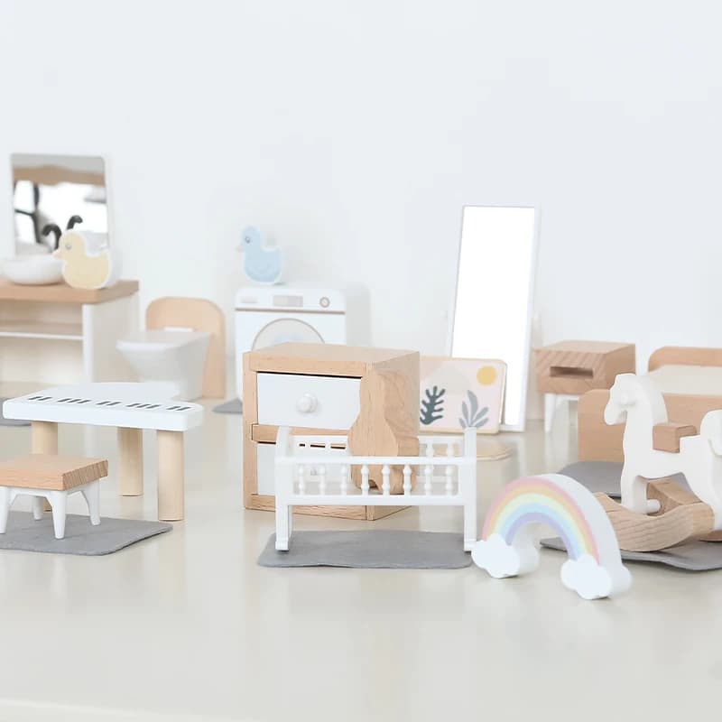 kids Wooden Play House Toy Set Mini Dollhouse Simulated Furniture Set Bedroom Kitchen Items Table And Chairs Accessorie 
